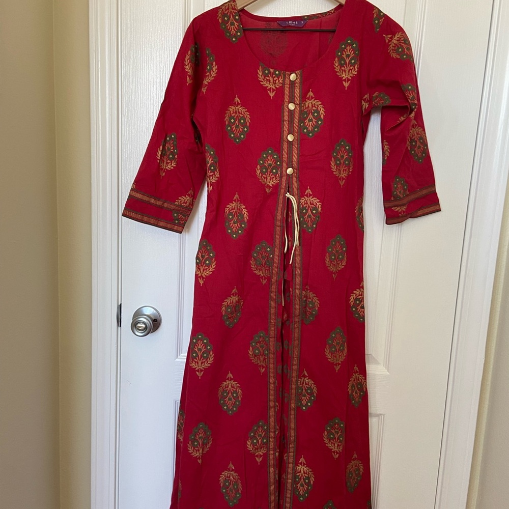 Elegant Red Patterned Long Sleeve Dress